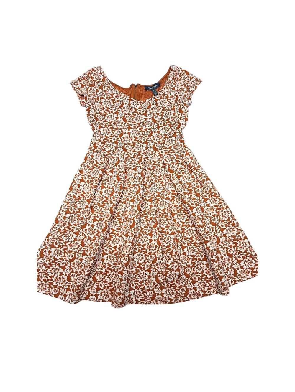 ModCloth Women’s Orange Floral Fit & Flare Dress Size S Short Sleeve Back Zip